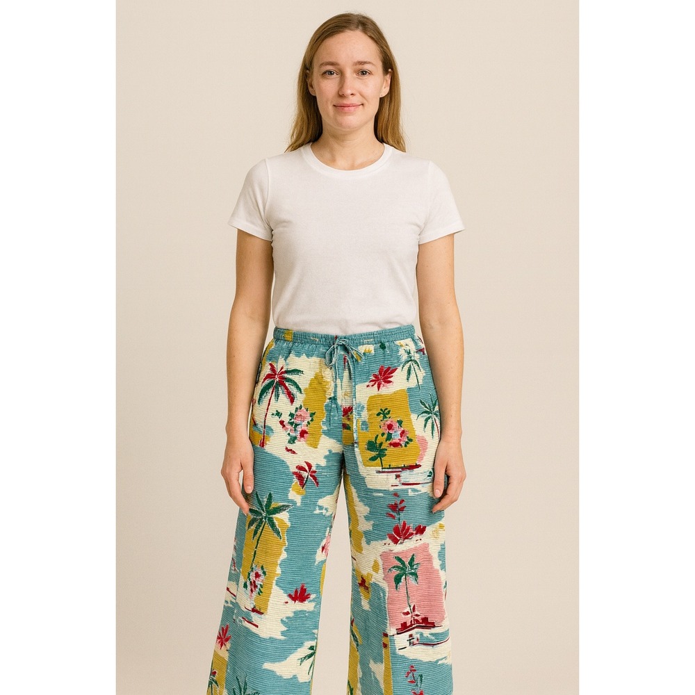 NWT True Destinations Tropical Print Palazzo Pants Wide Leg‎ Beachy Resort Small